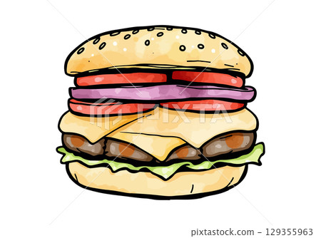 Watercolor vector illustration of a burger. 129355963