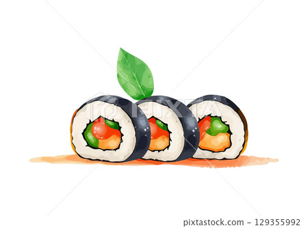Watercolor vector illustration of sushi. 129355992