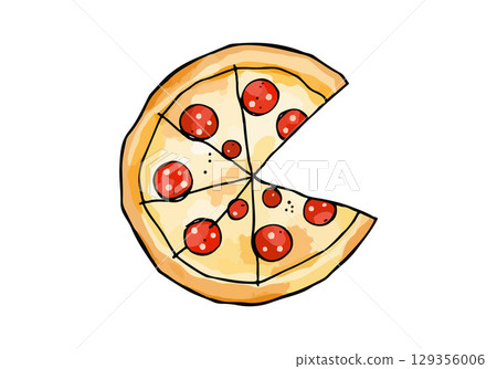 Watercolor vector illustration of a pizza. 129356006