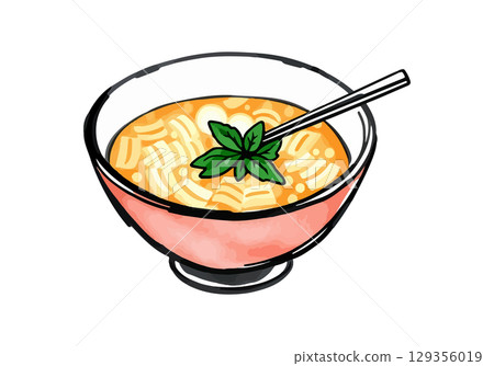 Watercolor vector illustration of a bowl of ramen. 129356019