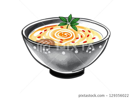 Watercolor vector illustration of a bowl of ramen. 129356022
