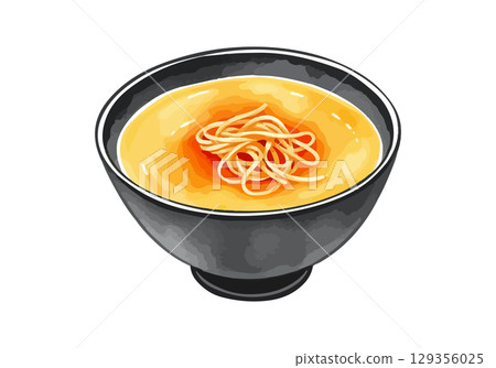 Watercolor vector illustration of a bowl of ramen. 129356025