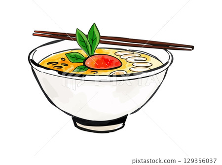 Watercolor vector illustration of a bowl of ramen. 129356037