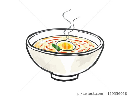 Watercolor vector illustration of a bowl of ramen. 129356038