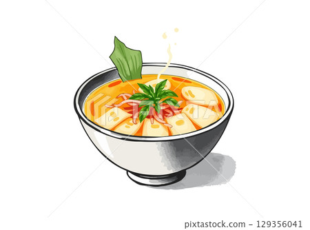 Watercolor vector illustration of a bowl of ramen. 129356041