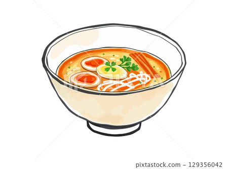 Watercolor vector illustration of a bowl of ramen. 129356042