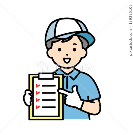 Male worker holding a file, contractor, delivery, delivery, moving contractor, man, upper body, illustration material, staff 129356103