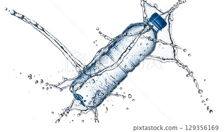 water splash in glass isolated on white 129356169