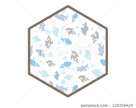 Sea creatures hexagonal frame 129356424