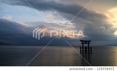 Shiga Prefecture, Shirahige Shrine's torii gate standing on the shores of Lake Biwa ③ Shiga Prefecture, Shirahige Shrine's torii gate standing on the shores of Lake Biwa ③ 129356455