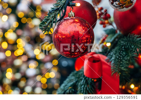 New Year's colorful trees in front of the Central Department Store in Moscow on Kuznetsky Most New Year's colorful trees in front of the Central Department Store in Moscow on Kuznetsky Most 129356591