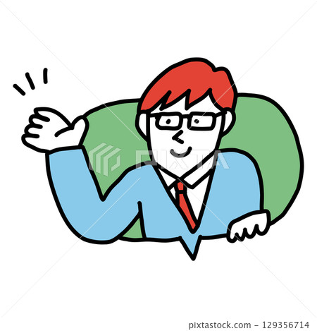 Speech bubble - Illustration icon of a man giving guidance with his palm outstretched 129356714