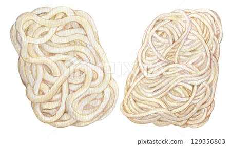 Watercolor illustration of frozen udon noodles Watercolor illustration of frozen udon noodles 129356803