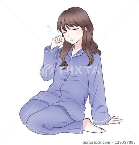 Illustration of a sleepy woman in pajamas 129357093