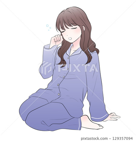 A simple illustration of a sleepy woman in pajamas 129357094