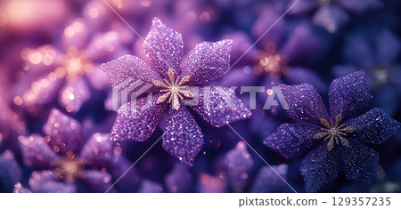 Merry Christmas, Happy New Year. Purple violet background golden Christmas flower Poinsettias Merry Christmas, Happy New Year. Purple violet background golden Christmas flower Poinsettias 129357235
