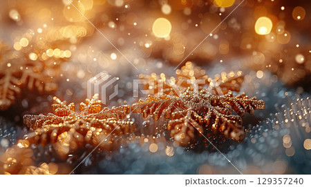 Merry Christmas, Happy New Year. Glitter yellow background golden Christmas snowflakes close up Merry Christmas, Happy New Year. Glitter yellow background golden Christmas snowflakes close up 129357240