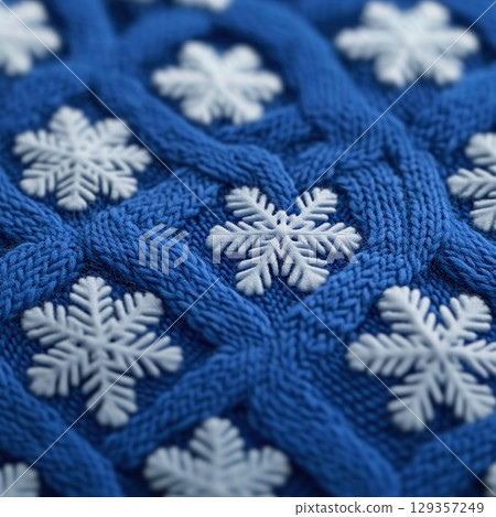 Merry Christmas, Happy New Year. Blue background white Christmas snowflakes close up 129357249