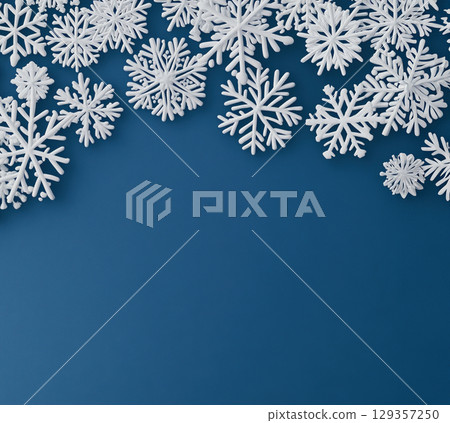 Merry Christmas, Happy New Year. Blue background white Christmas snowflakes close up Merry Christmas, Happy New Year. Blue background white Christmas snowflakes close up 129357250