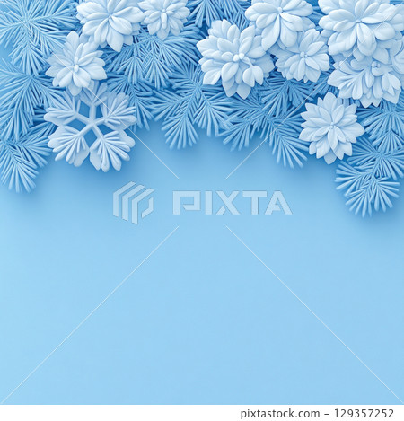 Merry Christmas, Happy New Year. Blue background white Christmas snowflakes close up Merry Christmas, Happy New Year. Blue background white Christmas snowflakes close up 129357252