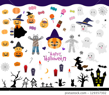 Halloween Fun Material Set | Pumpkin, Ghost, Witch, Cat, Bat, Decoration, Zombie Halloween Fun Material Set | Pumpkin, Ghost, Witch, Cat, Bat, Decoration, Zombie 129357302