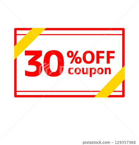 30% OFF 透明優惠券插圖，帶有紅色和黃色絲帶 129357368