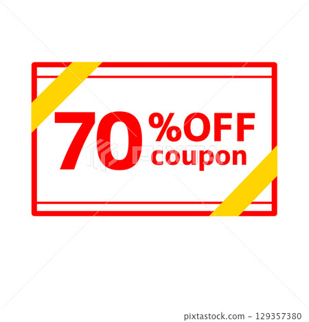 七折透明優惠券插圖,帶有紅色和黃色絲帶 七折透明優惠券插圖,帶有紅色和黃色絲帶 129357380