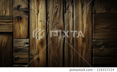 Orizontal dark brown wood planks. Rich grain texture visible 129357514