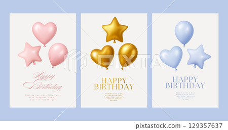 3d Balloon Birthday Party Vector Card Set Background Realistic happy Flying Baloon 3d Balloon Birthday Party Vector Card Set Background Realistic happy Flying Baloon 129357637