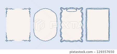 Vintage Coquette Frame Border Set for Greeting Card, Wedding And Birthday Party, Picnic Invitation In Blue Banner Cute Elegant Style 129357650