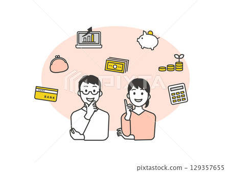 一對夫婦積極管理財務和儲蓄的插圖 129357655