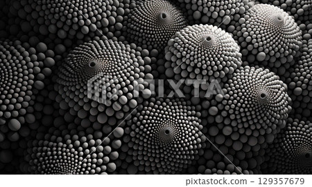 Abstract background with dotted fractal ornament and science styled cellular mesh. Generated AI 129357679