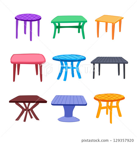 plastic table set cartoon vector illustration plastic table set cartoon vector illustration 129357920