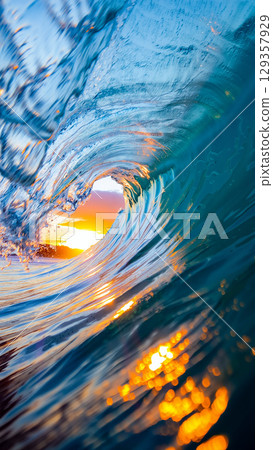 Majestic Ocean Wave at Sunset Showcasing Vibrant Colors and Dynamic Movement Majestic Ocean Wave at Sunset Showcasing Vibrant Colors and Dynamic Movement 129357929