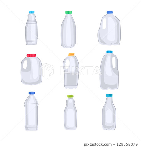 milk bottle plastic set cartoon vector illustration milk bottle plastic set cartoon vector illustration 129358079