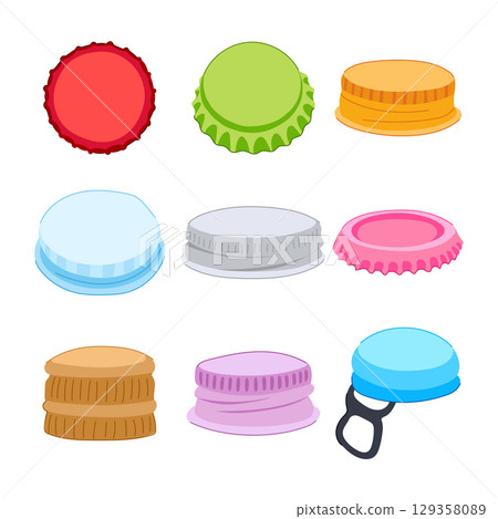 metall bottle cap set cartoon vector illustration metall bottle cap set cartoon vector illustration 129358089