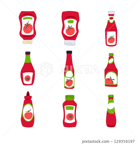 ketchup bottle set cartoon vector illustration ketchup bottle set cartoon vector illustration 129358197