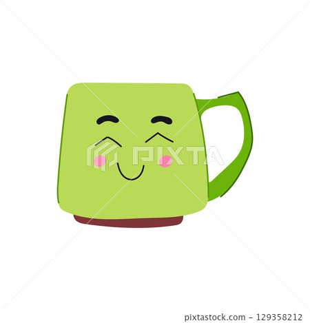 adorable kawaii mug cartoon vector illustration 129358212