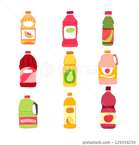 juice bottle set cartoon vector illustration juice bottle set cartoon vector illustration 129358250