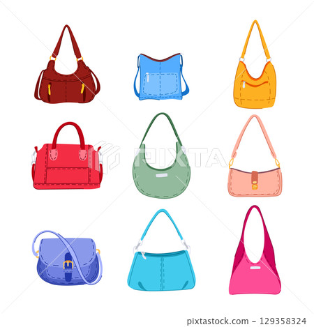 handbag woman leather set cartoon vector illustration handbag woman leather set cartoon vector illustration 129358324