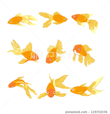 goldfish set cartoon vector illustration 129358336