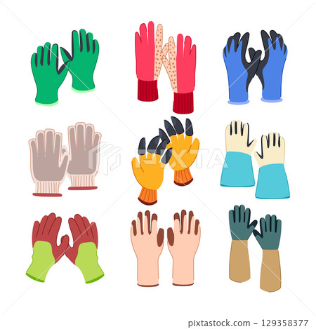garden gloves set cartoon vector illustration 129358377
