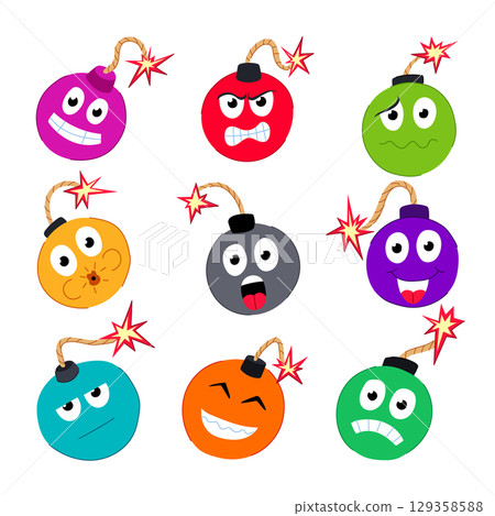 bomb character set cartoon vector illustration 129358588