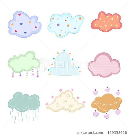 boho cloud set cartoon vector illustration 129358616