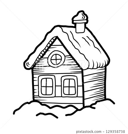 Cozy wooden cabin covered in snow during winter season Cozy wooden cabin covered in snow during winter season 129358738