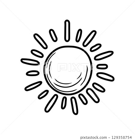 Hand drawn sun radiating warmth and light 129358754