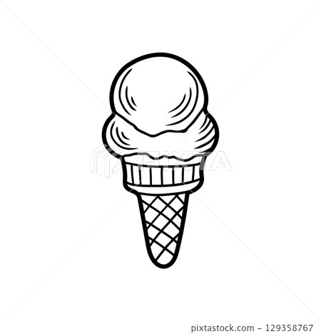 Delicious ice cream cone drawing melting on summer day 129358767