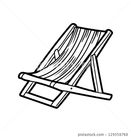 Comfortable wooden beach chair invites relaxation on vacation 129358768