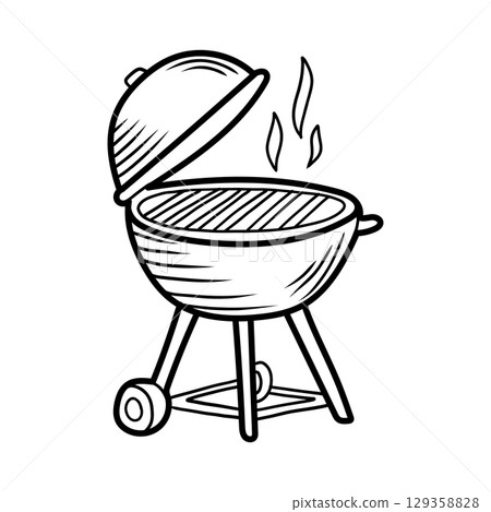 Barbecue grill emitting smoke on white background Barbecue grill emitting smoke on white background 129358828