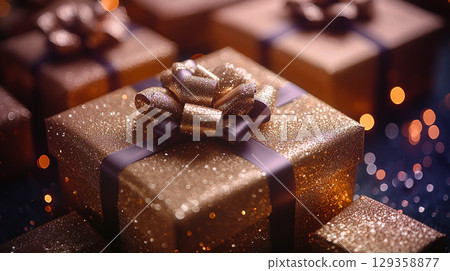 Merry Christmas, New Year, close up violet craft packaging, copy space, banner Christmas, New Year Merry Christmas, New Year, close up violet craft packaging, copy space, banner Christmas, New Year 129358877